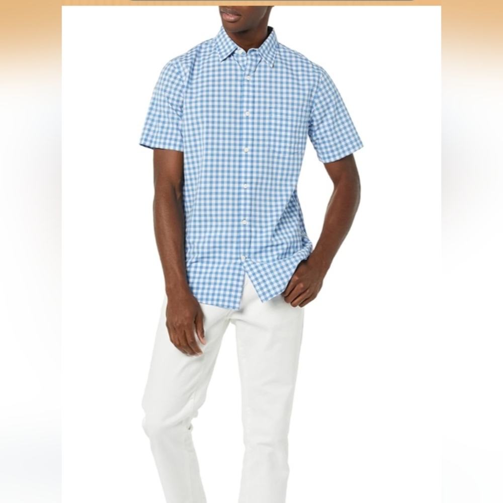 Amazon Essentials Men’s Gingham Button-Down Shirt - Size M_ short sleeves NWT